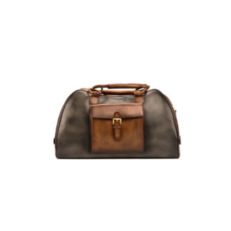 gray leather duffel bag