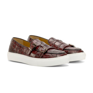 Burgundy Croc Monk Strap Sneaker