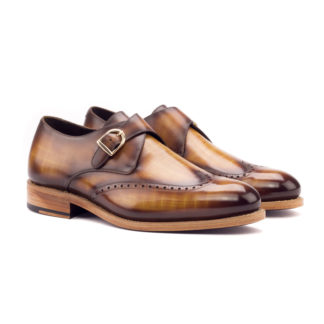 Monk Strap Brogue in brown cognac patina